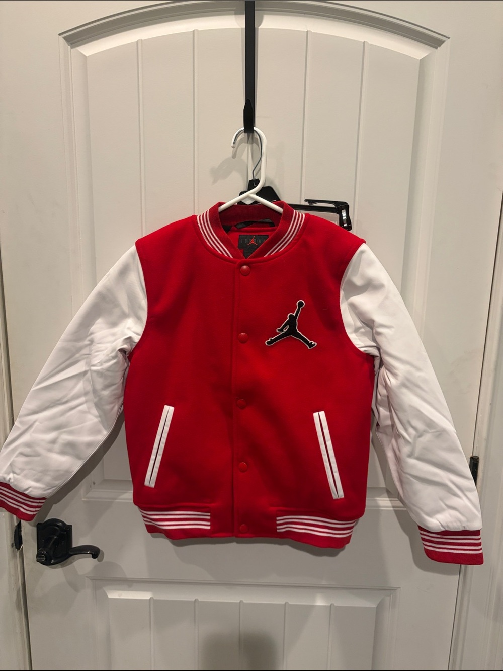Jordan Red and White Kids Varsity Jacket with Jumpman